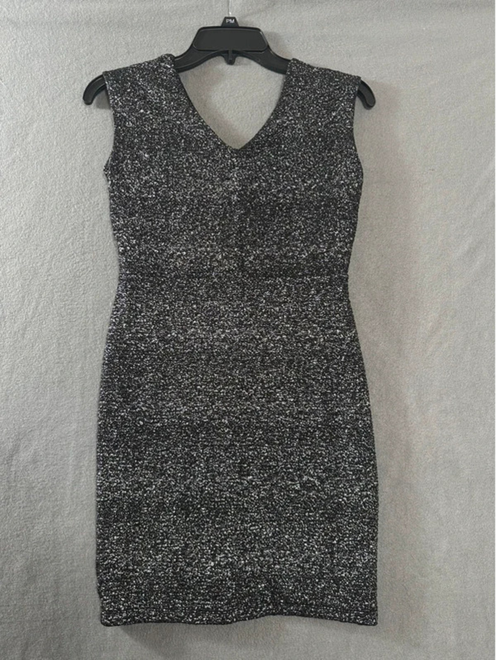Forever 21 Black Glitter V-Neck Sleeveless Bodycon Mini Dress Zip Stretch S
